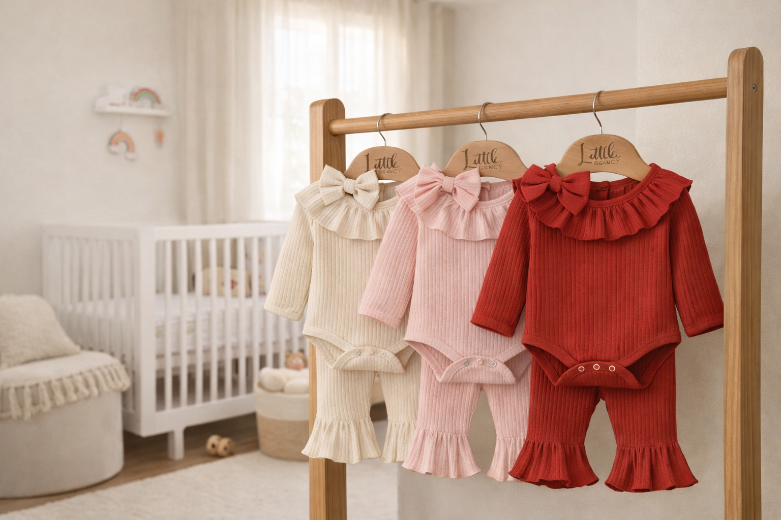 Zestaw Premium Ribbed Heritage: Body z falbanką, spodnie flare i opaska
